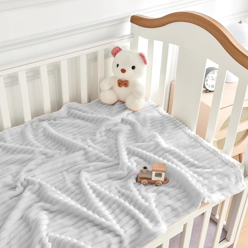 Eonkasp Soft Fleece Baby Blanket Ultra Cozy Grey Baby Blankets for Boys Warm and Lightweight Infant Toddler Newborn Receiving Gift with Reversible Stripes for Crib Stroller, 30x40 Inch, Light Grey - Image 2